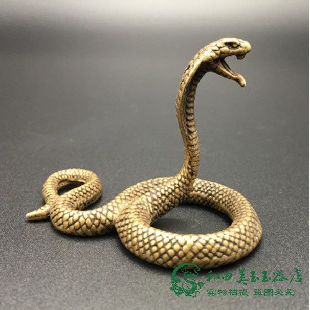 古玩铜器十二生肖蛇纯铜摆件招财蛇包浆黄铜蛇小把件收藏实芯铜玩