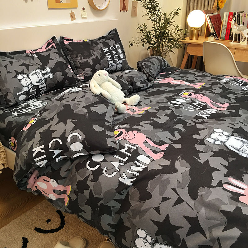 Internet celebrity black and white plaid bed four-piece set Nordic style bed sheet quilt single quilt cover trendy quilt cover three-piece dormitory