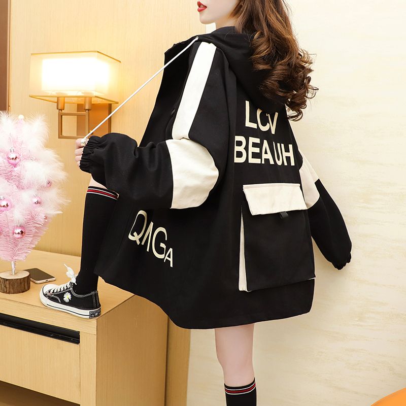 Coat lining  new foreign style all-match ins trendy street loose outerwear lazy style hooded overalls jacket women