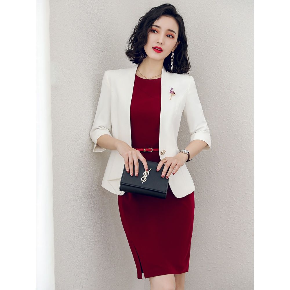 艾尚臣新款职业套装女小西装连衣裙美容师工作服女职业西装女套装