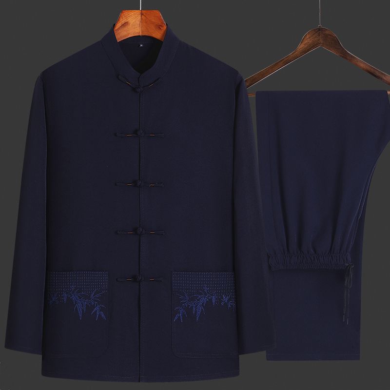 唐装男中老年爸爸春夏长袖套装老人衣服中国风爷爷两件套中式汉服 虎窝拼 唐装男中老年爸爸春夏长袖套装老人衣服中国风爷爷两件套中式汉服 虎窝拼