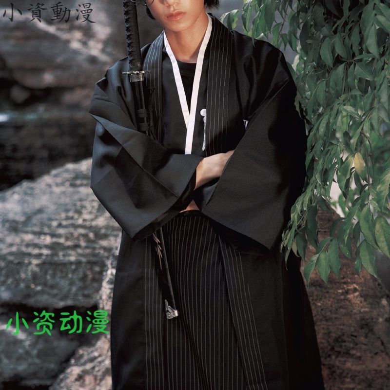 日本和服男士正装日式料理服传统武士制服舞台剧演出服装三件套装