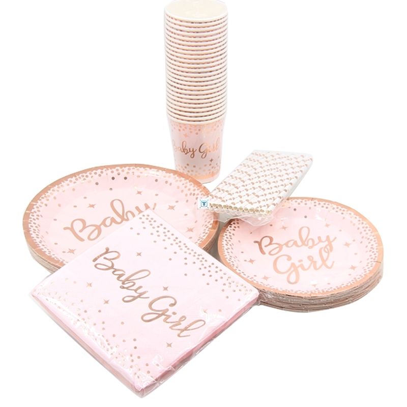 serve 24 baby shower rose gold pink disposable foil paper