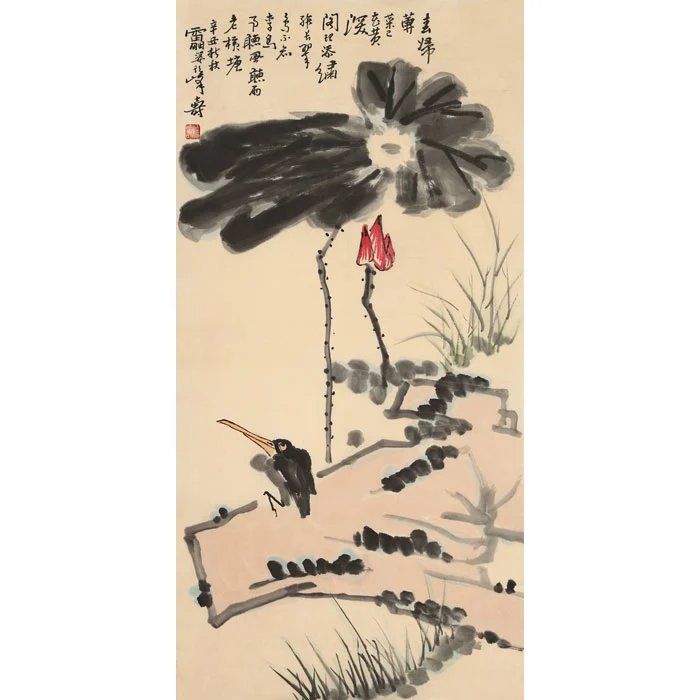 潘天寿花鸟字画名家精品写意国画三尺条幅纯手绘古玩名人书画作品