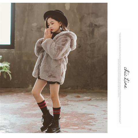 Girls' Imitation Fur Jacket  New Autumn and Winter Clothes for Big Children Thickened Warm Mid-Length Baby Girl Wool Sweater