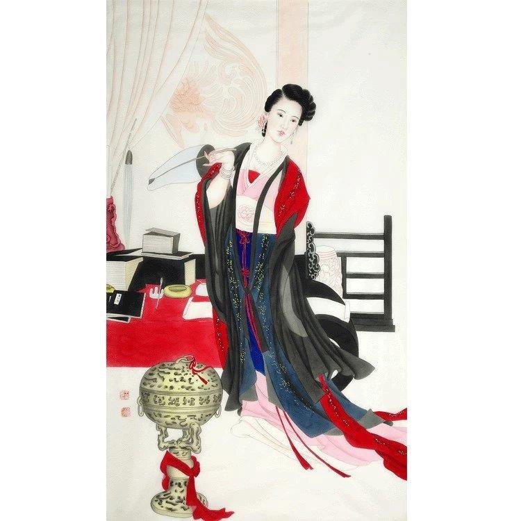 国画名人字画王美芳赵国经合画手绘精品仕女图竖幅中堂酒店装饰