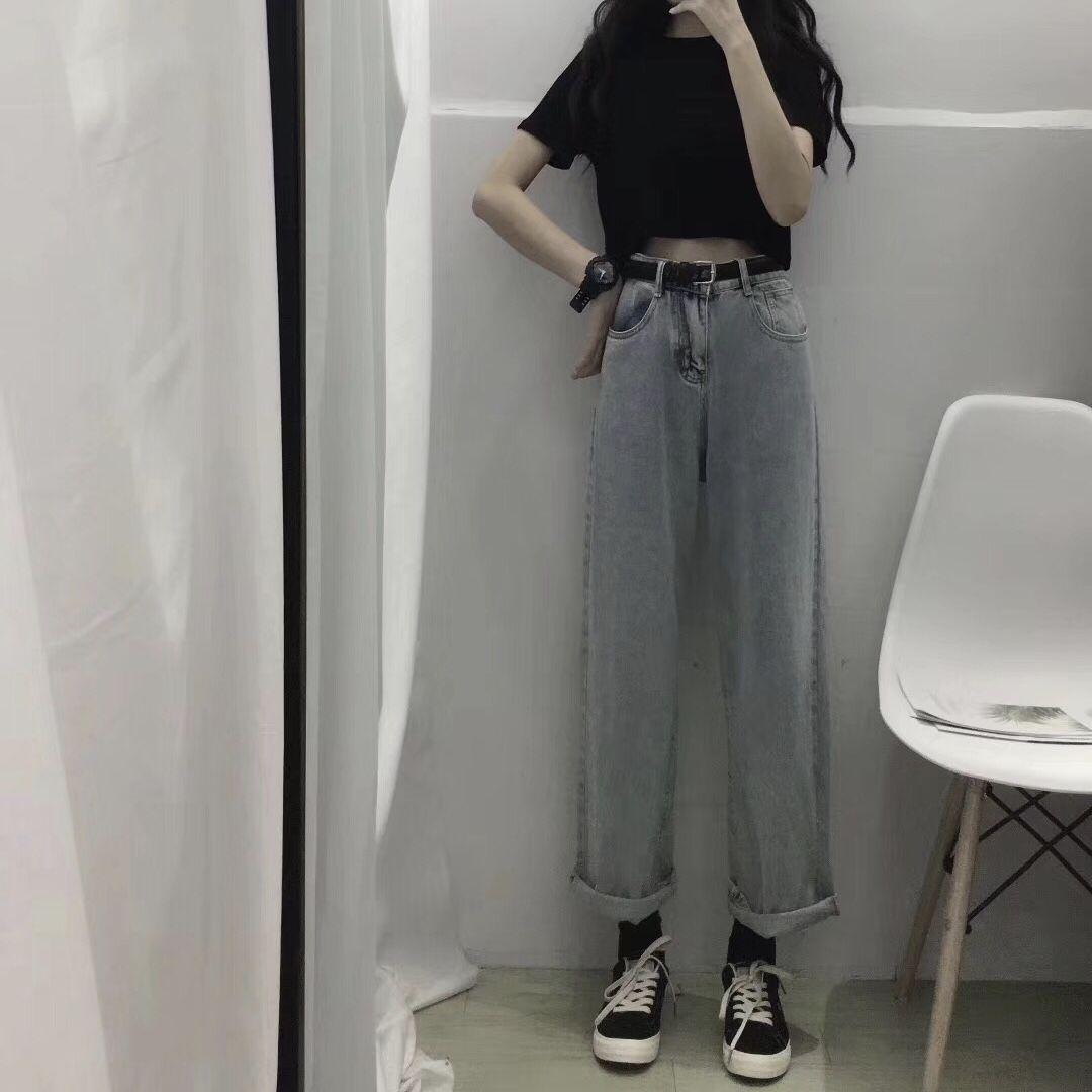High waist slim straight tube versatile jeans women's fall / winter 2020 new Korean version of students' loose dad pants