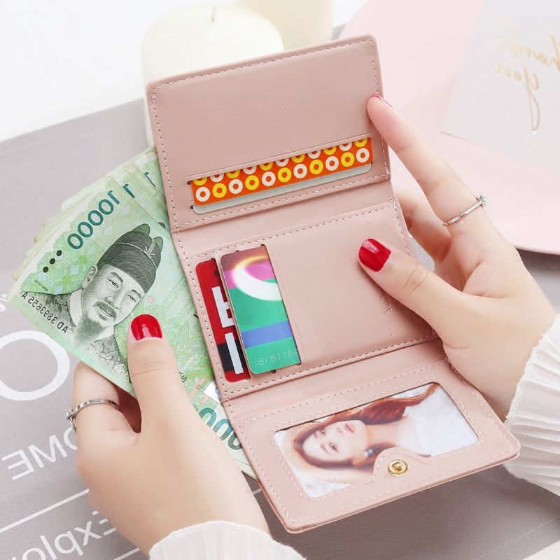 短款钱包女新款韩版学生多功能小清新迷你对折折叠小钱包卡夹