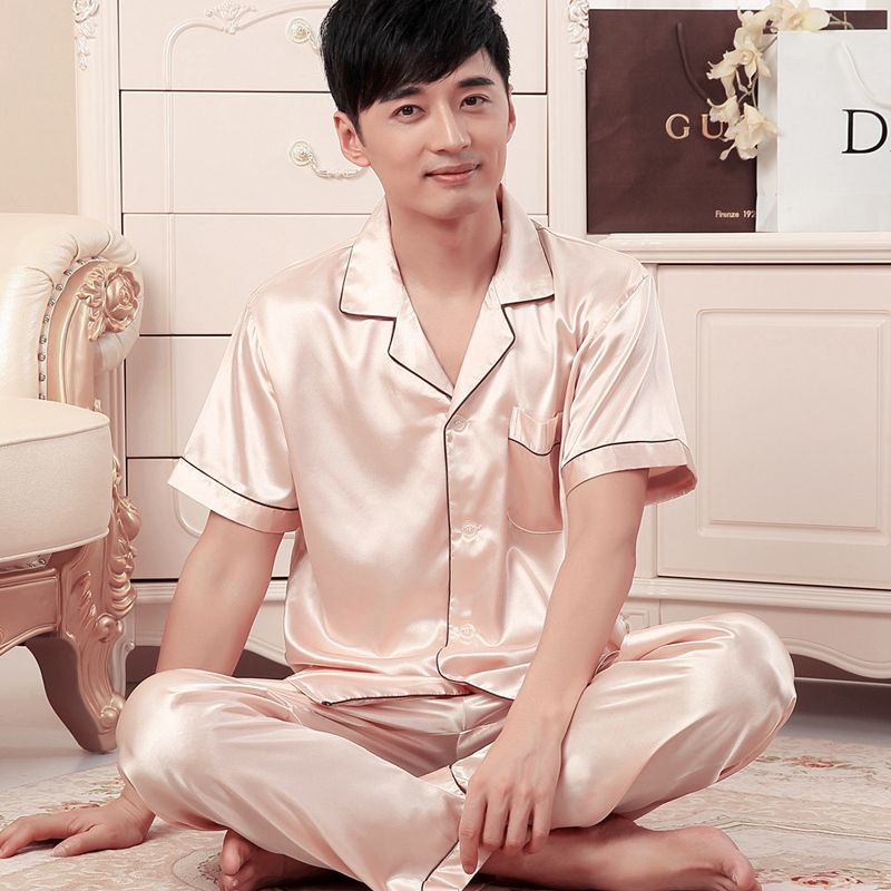 【优质丝绸】男士睡衣夏季冰丝短袖长裤薄款中青年夏天家居服春秋