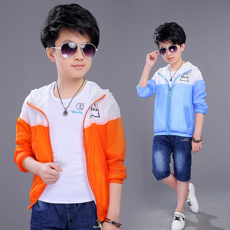Children's sunscreen double layer outer line 2020 spring and Summer Boys' sun proof clothes middle and large children's jacket