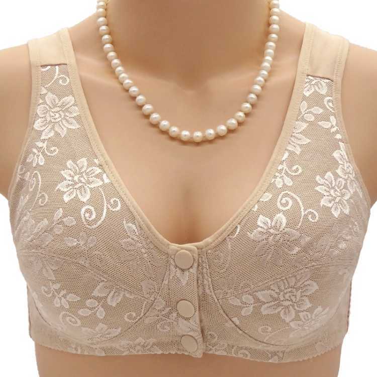 Middle-aged and elderly thin vest style no steel ring underwear plus size pure cotton breathable front buckle spring female mother bra