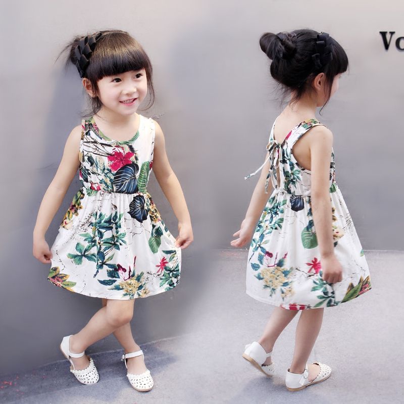 Suspender vest skirt baby dress children's floral dress cool in summer