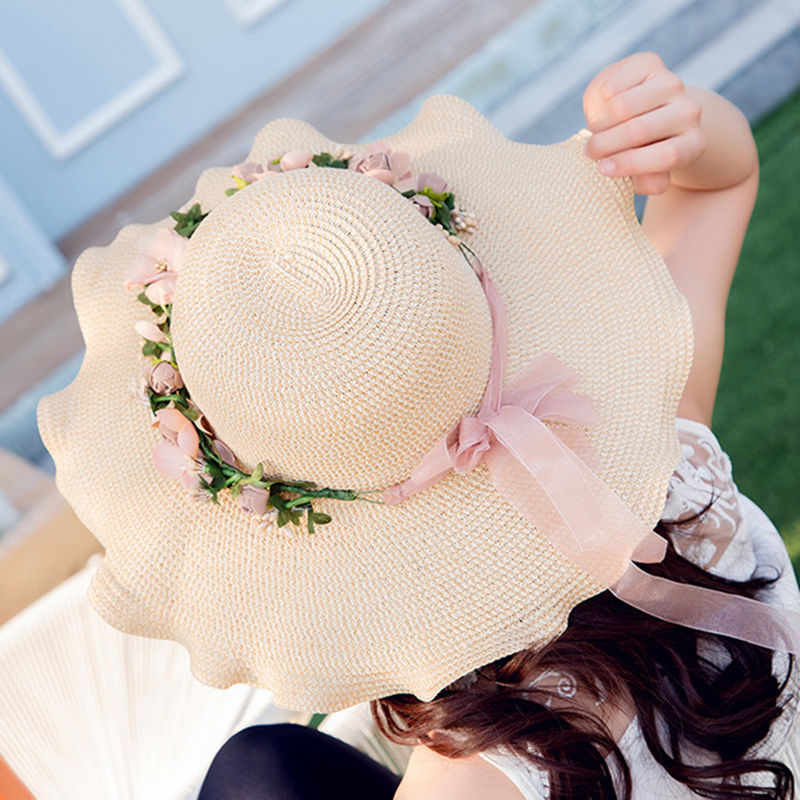 夏季帽子女韩版学生新款遮阳防晒太阳帽户外时尚百搭可爱折叠草帽