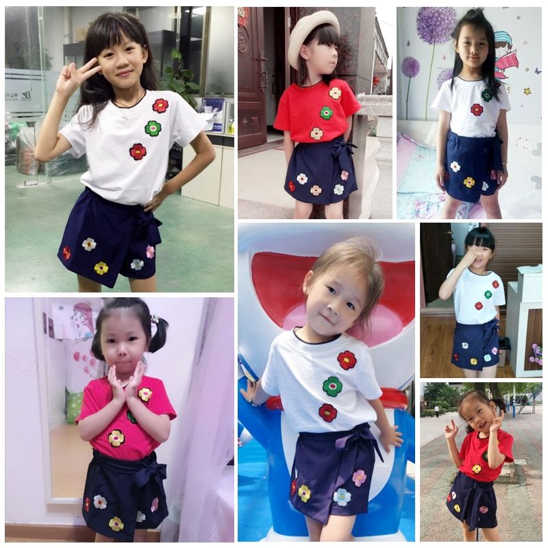 Summer Korean version of 7 girls 8-9 years old girls and children two-piece suit new fresh cartoon summer short