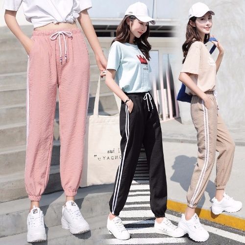 Spring and summer new sports pants female students' Korean Harajuku BF fashion thin loose super hot ins Leggings