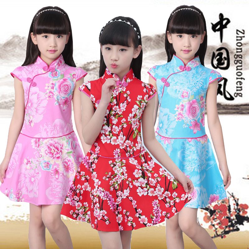 1-12 years old children's dress summer Qipao national style Tang dress spring and autumn ancient dress skirt