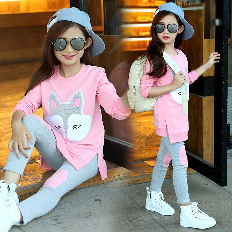 Girls' Autumn suit children's spring wear 2019 children's foreign style new long sleeve two piece children's casual clothes