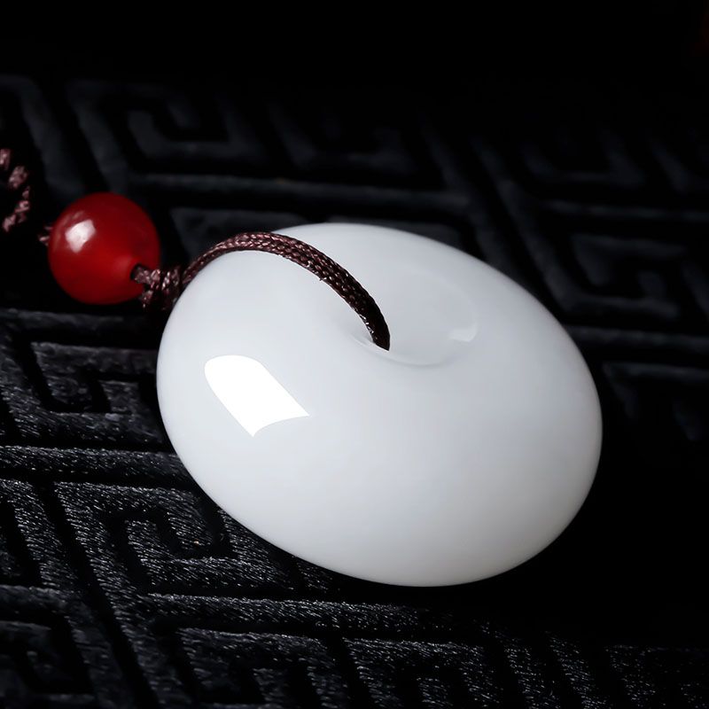 开光天然新疆昆仑子白玉石平安扣情侣吊坠男女挂件礼物项链儿童