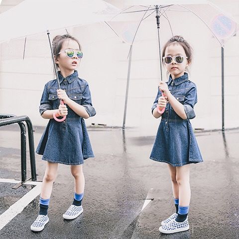 童裝女童淑女牛仔連衣裙2023春秋裝新款中小兒童女孩修身公主裙子