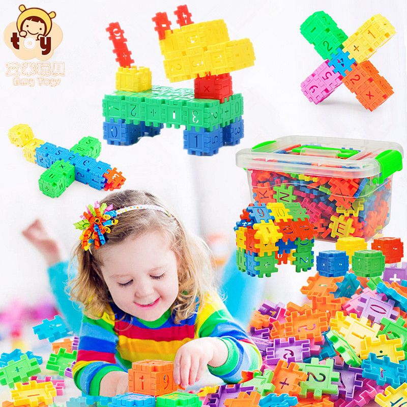 Early education enlightenment digital mother mosaic building block toys children's puzzle handmade Square kindergarten baby house puzzle