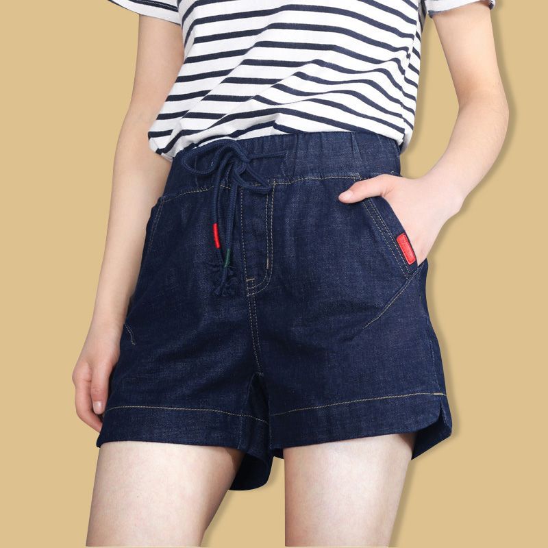 Small daisy 2020 summer Korean large denim shorts women's high waist elastic elastic waist casual wide leg pants