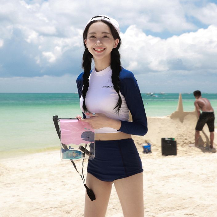 South Korea new style split body swimsuit female conservative student small fresh sexy long sleeve show thin flat angle bubble hot spring two piece set