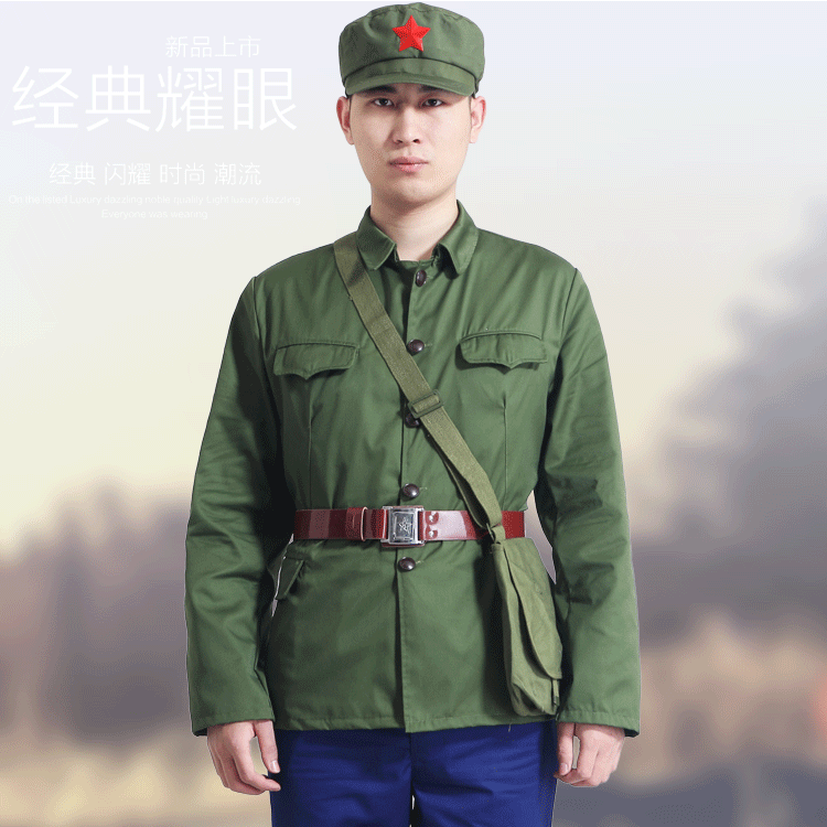 老式65式套装的确良老兵红卫兵演出服聚会绿军装涤卡老式军装