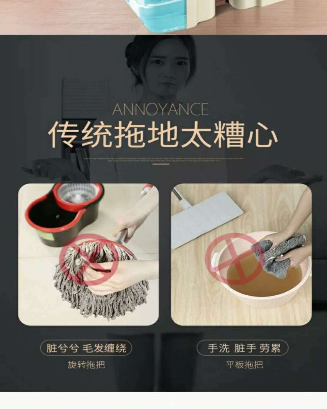 【加厚加大/质保5年】拖把旋转家用好神拖懒人墩布免手洗拖把桶