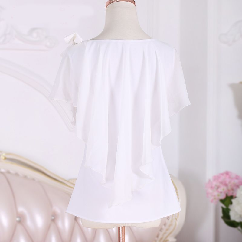 White embroidered butterfly chiffon shirt female Korean version student cape top summer loose shirt temperament summer new style