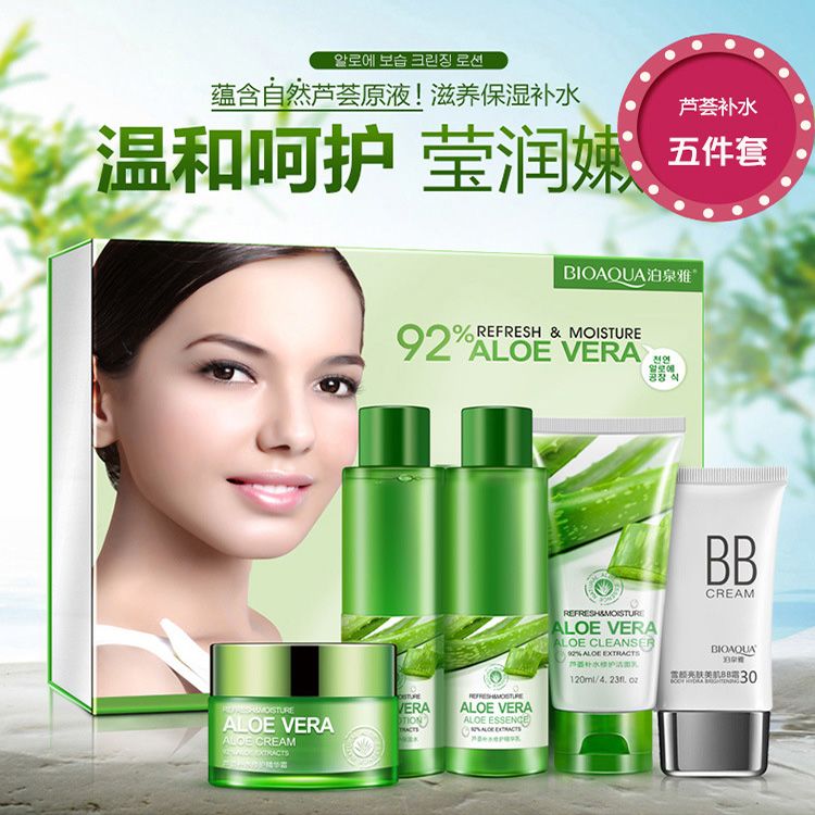 泊泉雅芦荟套装5件套补水保湿收缩毛孔控油化妆品