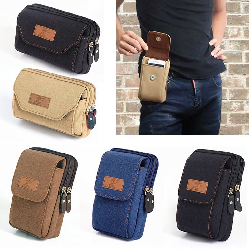 Mobile phone bag men's waist bag vertical canvas multifunctional horizontal wear belt 6.5 inch mobile case leisure sports bag