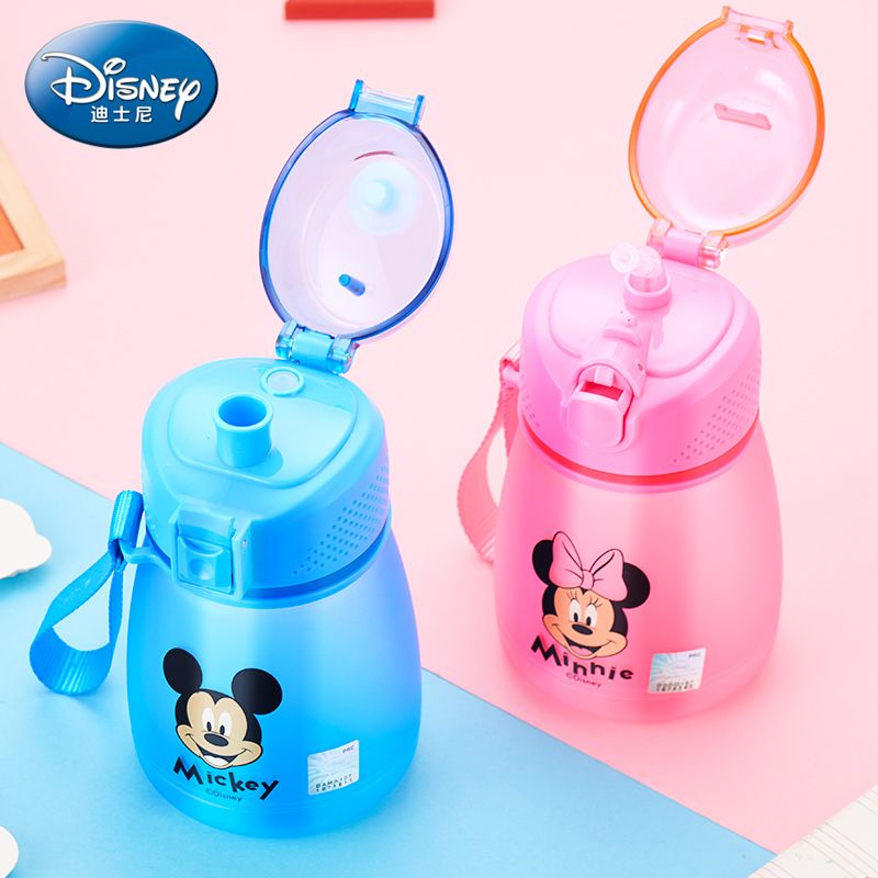 Disney children's plastic cup water cup with straw student kindergarten anti falling water bottle cute portable water bottle summer