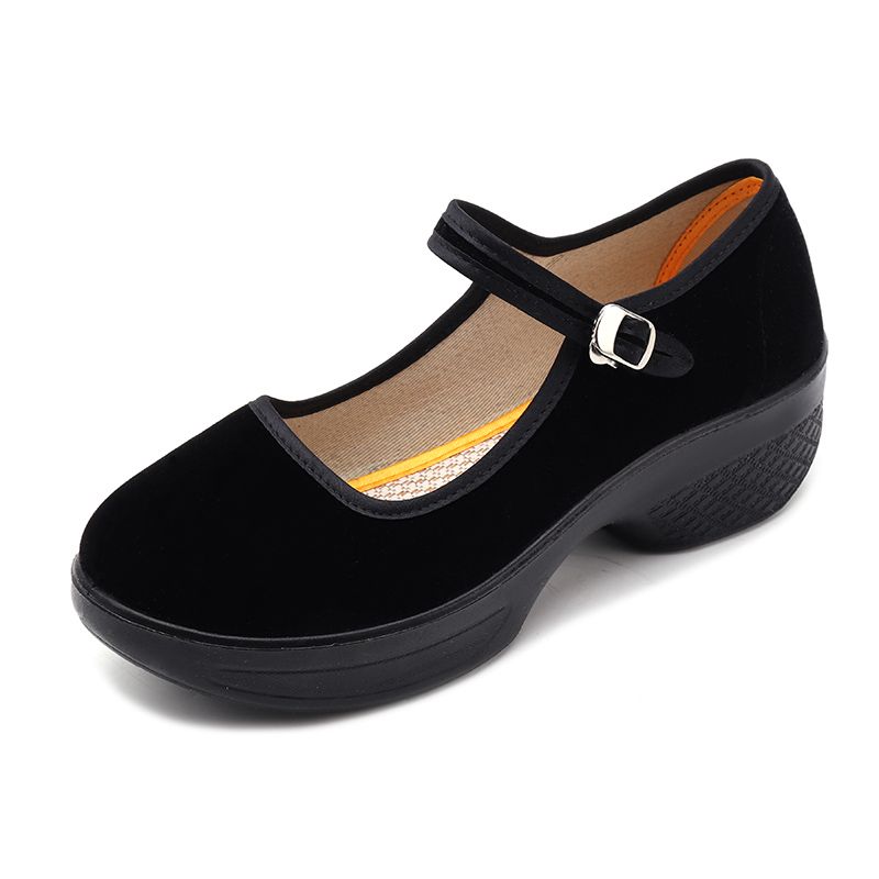 Old Beijing cloth shoes women's soft-soled dance shoes with black work shoes hotel non-slip thick-soled square dance shoes