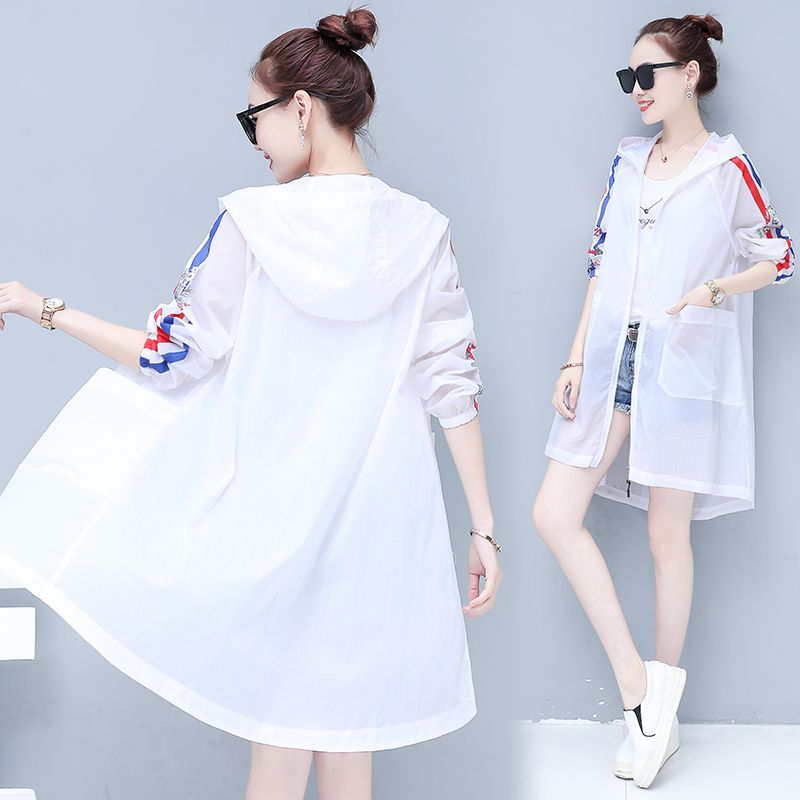 2023 spring and summer sun protection clothing women's mid-length all-match anti-ultraviolet outdoor beach large size thin coat loose version