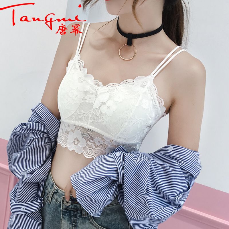 [Tang MI] lace wrap with chest pad, waistcoat with bottom, suspender underwear, anti walk, bra, student girl Xia