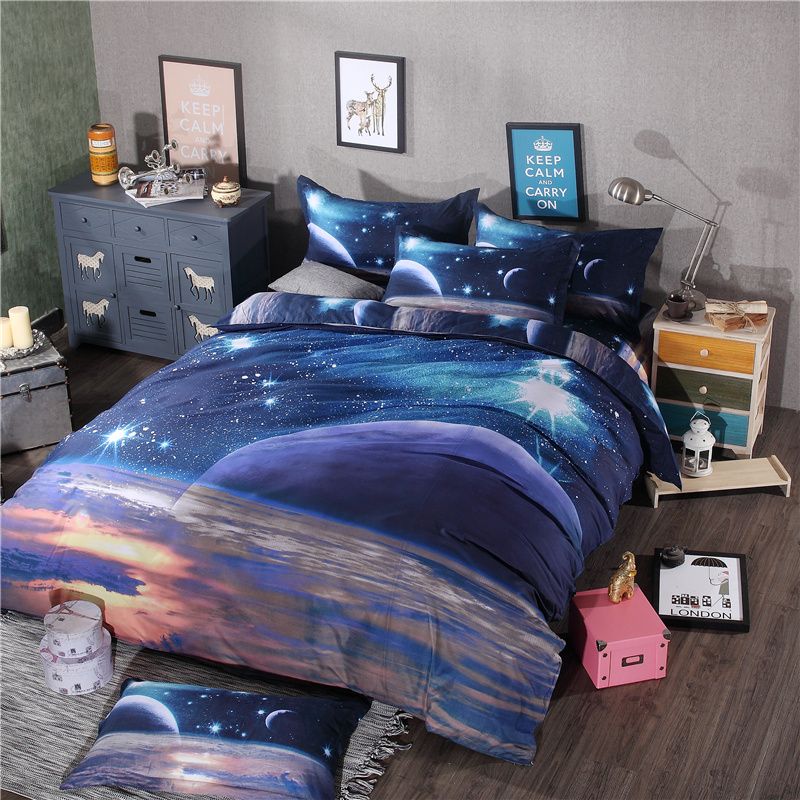New cosmos bedding 3D star sheet 4-piece student quilt cover pillow bed bag 3-piece fitted sheet set
